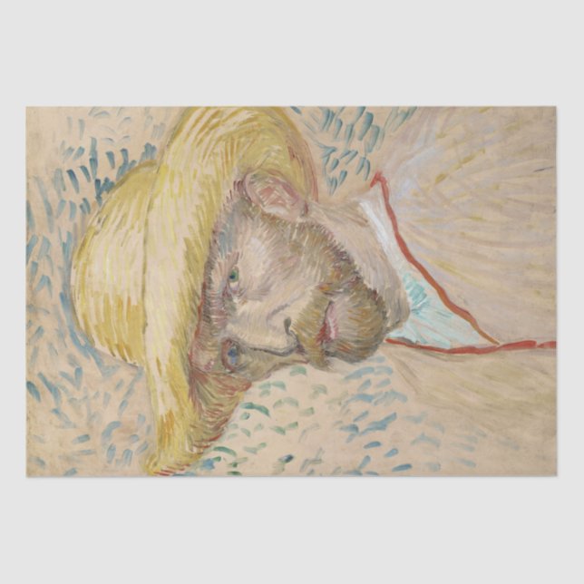 Selbstportrait mit Strohhut von Vincent Van Gogh Seidenpapier (Vorderseite)