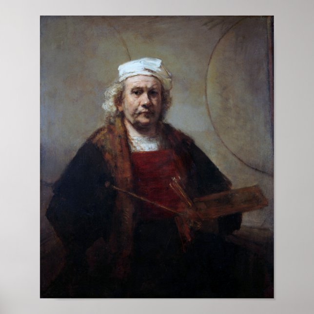 Selbstportrait mit zwei Kreisen, Rembrandt Poster (Vorne)