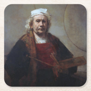 Selbstportrait mit zwei Kreisen, Rembrandt Rechteckiger Pappuntersetzer