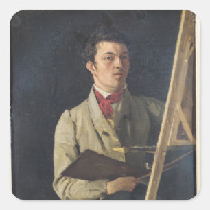 Selbstportrait, neben einem Easel, 1825 Quadratischer Aufkleber