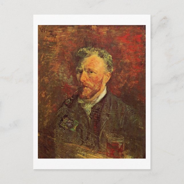 Selbstportrait, Rohr und Glas, Vincent van Gogh Postkarte (Vorderseite)