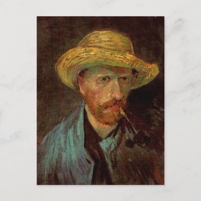 Selbstportrait, Strohhut & Pipe Van Gogh Fine Art Postkarte (Vorderseite)