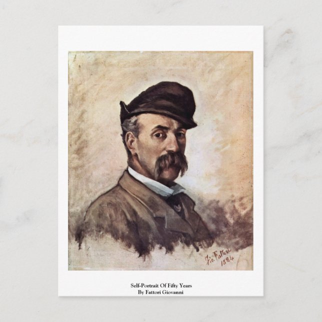 Selbstportrait von fünfzig Jahren von Fattori Giov Postkarte (Vorderseite)