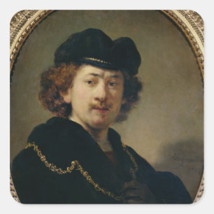 Selbstporträt mit Hut-und Goldkette, 1633 Quadratischer Aufkleber