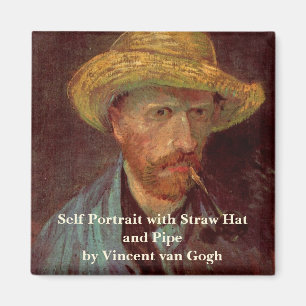 Selbstporträt mit Strohhut und Pfeife von Van Gogh Magnet