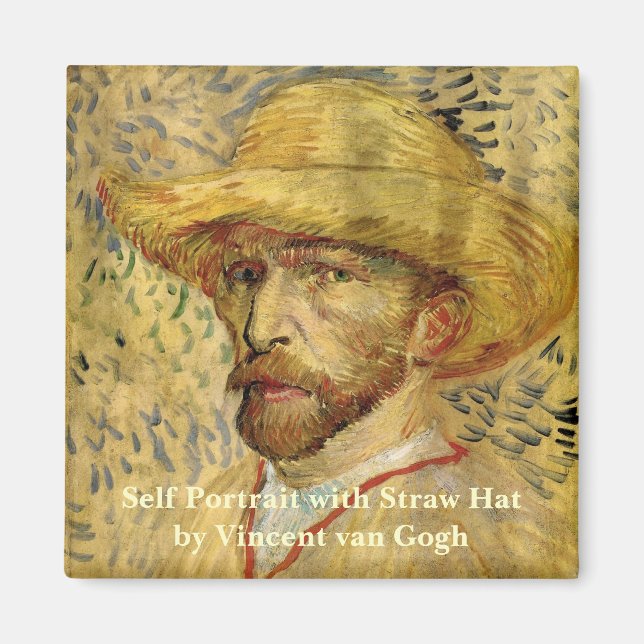 Selbstporträt mit Strohhut von Vincent van Gogh Magnet (Vorne)