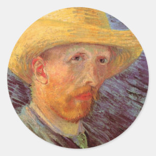 Selbstporträt mit Strohhut von Vincent van Gogh Runder Aufkleber