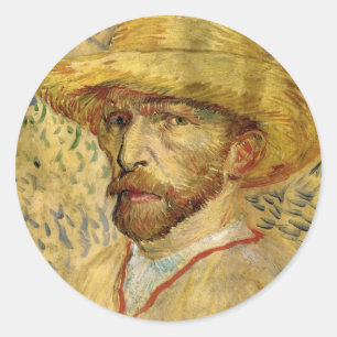 Selbstporträt mit Strohhut von Vincent van Gogh Runder Aufkleber