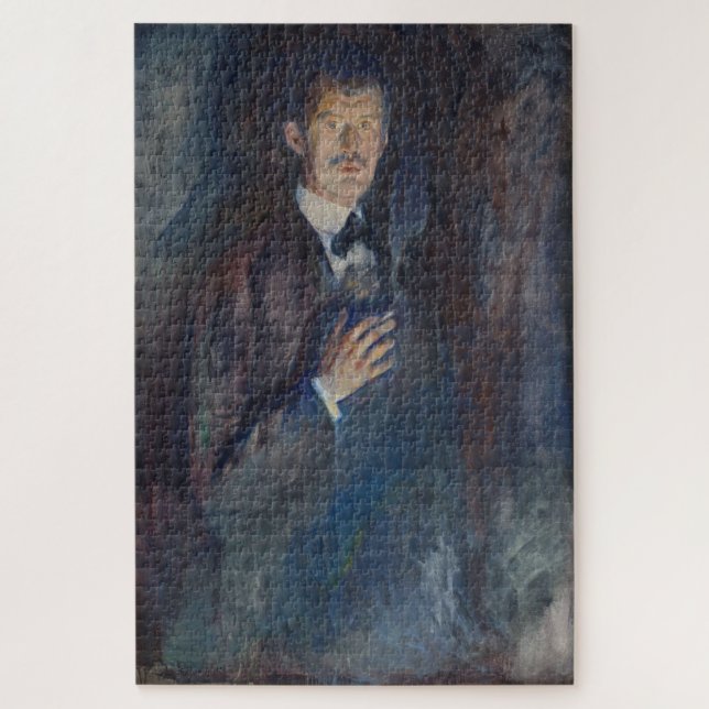 Selbstporträt mit Zigarette (1895) – Edvard Munch Puzzle (Vertikal)