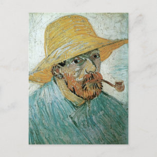 Selbstporträt, Pfeife, Strohhut, Van Gogh Fine Art Postkarte