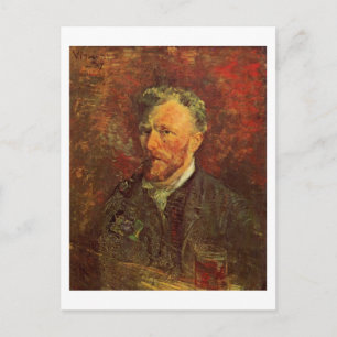 Selbstporträt, Pfeife und Glas, Vincent van Gogh Postkarte