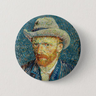 Selbstporträt Vincent Van Gogh mit grauem Filzhut Button