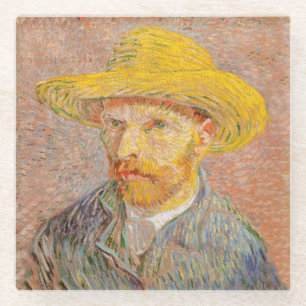 Selbstporträt Vincent Van Gogh mit Strohhut Glasuntersetzer