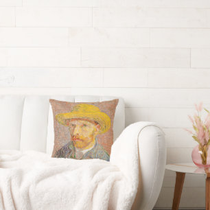 Selbstporträt Vincent Van Gogh mit Strohhut Kissen