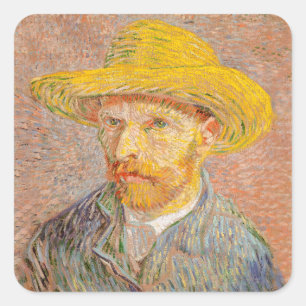 Selbstporträt Vincent Van Gogh mit Strohhut Quadratischer Aufkleber