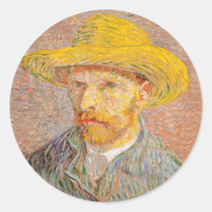 Selbstporträt Vincent Van Gogh mit Strohhut Runder Aufkleber