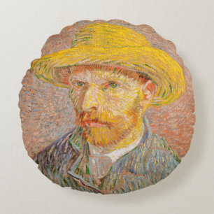 Selbstporträt Vincent Van Gogh mit Strohhut Rundes Kissen