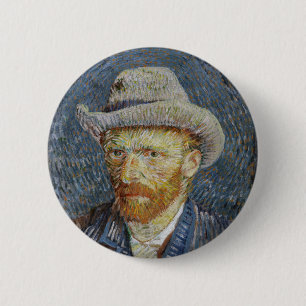 Selbstporträt von Van Gogh mit grauem Filzhut Male Button