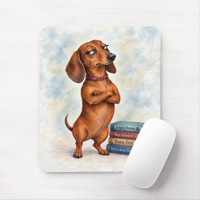 Selbstsicherer Dachshund mit lustigen Büchern Mousepad (Mit Mouse)