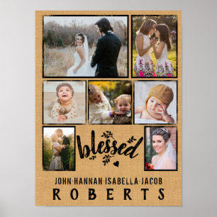 Selegenes Burlap Farmhouse 7 Family Foto Collage Poster