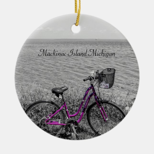Selektive Farbe des Mackinac Island Bike Keramik Ornament (Vorne)