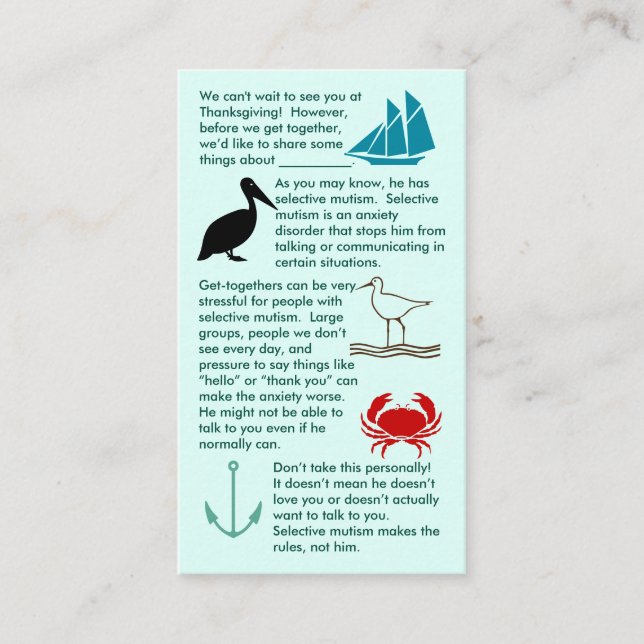 Selektiver Mutismus: Junge Visitenkarte zusammenbr (Vorderseite)