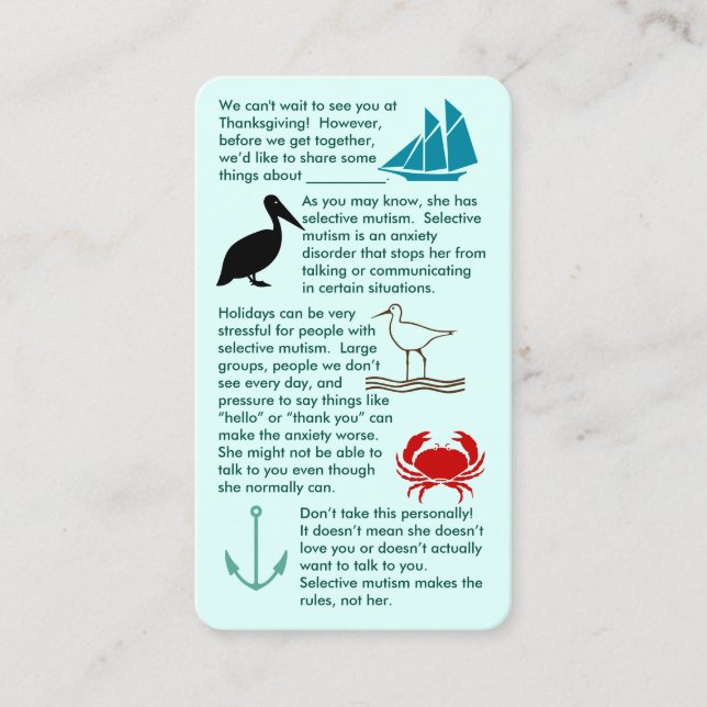 Selektiver Mutismus verbindet Mädchen Visitenkarte (Vorderseite)