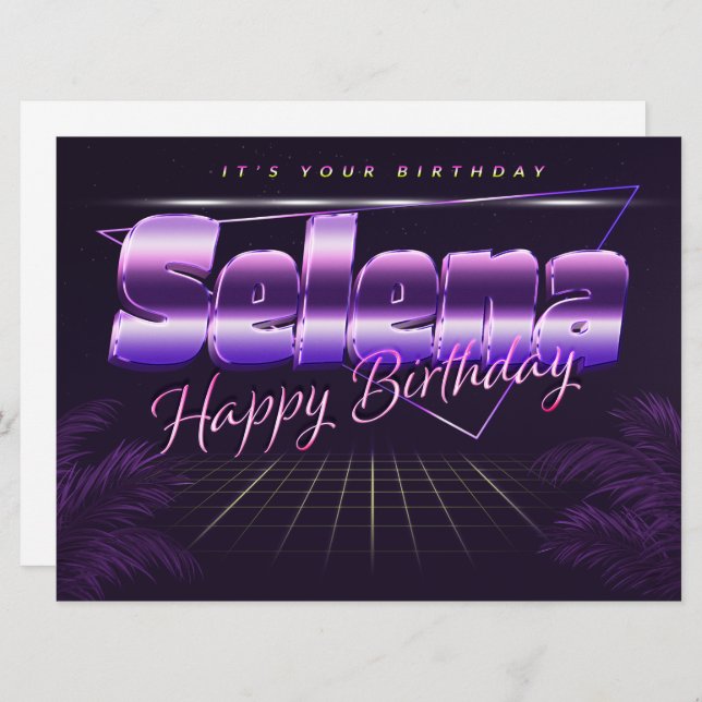 Selena Name Vorname lila retro Karte Geburtstag (Vorne/Hinten)
