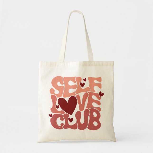 "Self Love Club" Retro Pink Groovy Graphic Tragetasche (Vorne)