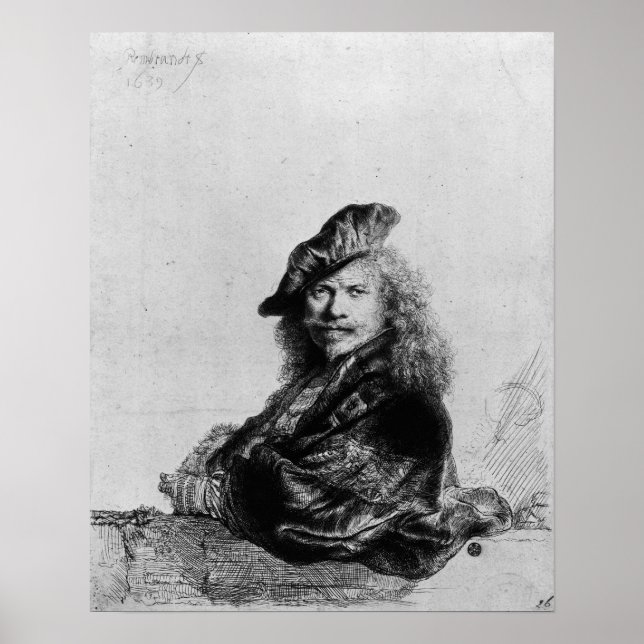 Self portrait leaning on a stone sill, 1639 poster (Vorne)