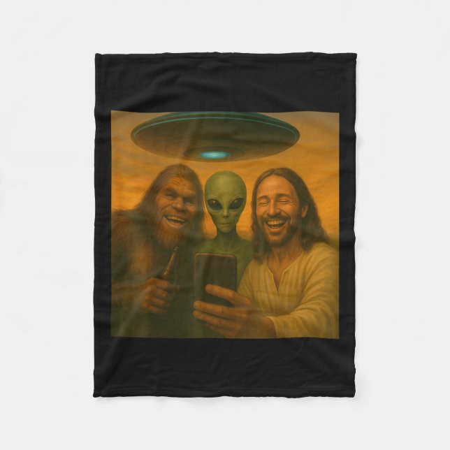 Selfie Bigfoot Jesus Alien - Cryptid Funny Sasquas Fleecedecke (Vorderseite)