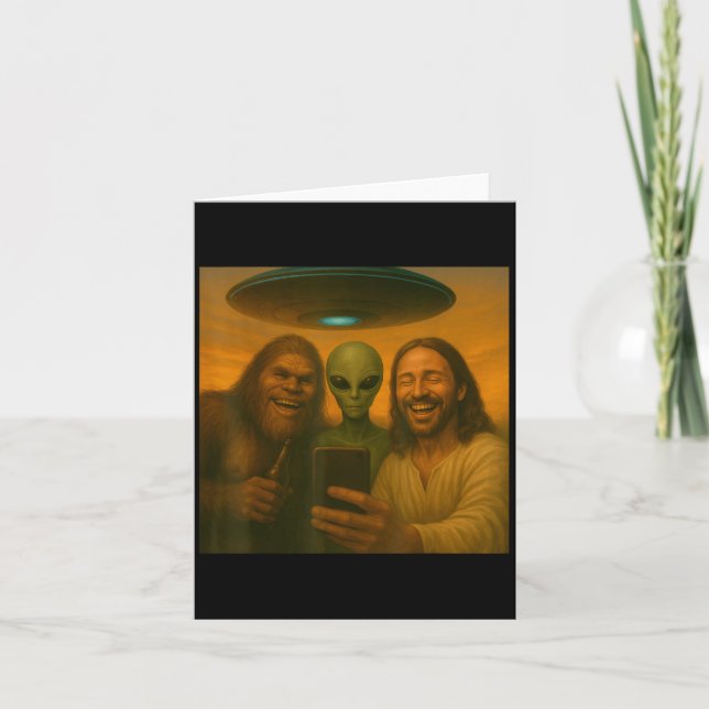 Selfie Bigfoot Jesus Alien - Cryptid Funny Sasquas Karte (Vorderseite)
