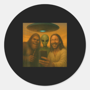 Selfie Bigfoot Jesus Alien - Cryptid Funny Sasquas Runder Aufkleber