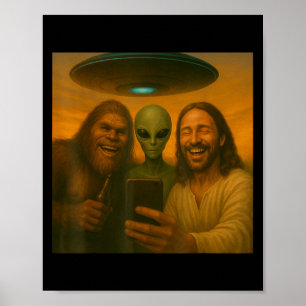 Selfie Bigfoot Jesus Alien - Kryptid Lustig Sasqua Poster