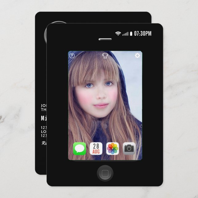 Selfie Birthday Party Foto Einladung (Vorne/Hinten)