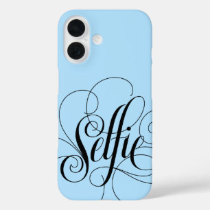 SELFIE Calligraphy Lettering Ice Blue Fashion iPhone 16 Hülle