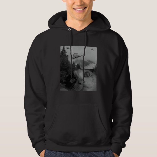 Selfie Cat Meme UFO Sighting Alien Conspiracy Sci  Hoodie (Vorderseite)