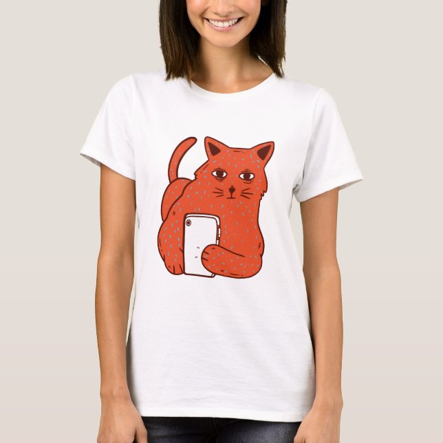 Selfie Cat on Phone T-Shirt (Vorderseite)