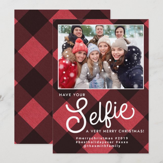 Selfie Christmas Card, Selfie Holiday Card, Selfie Einladung (Vorne/Hinten)