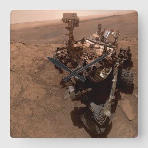 Selfie der Mars Neugier Roter Marsch Landschaft Quadratische Wanduhr