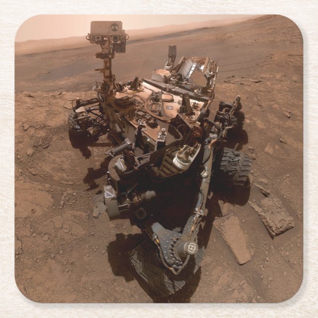 Selfie der Mars Neugier Roter Marsch Landschaft Rechteckiger Pappuntersetzer (Vorderseite)