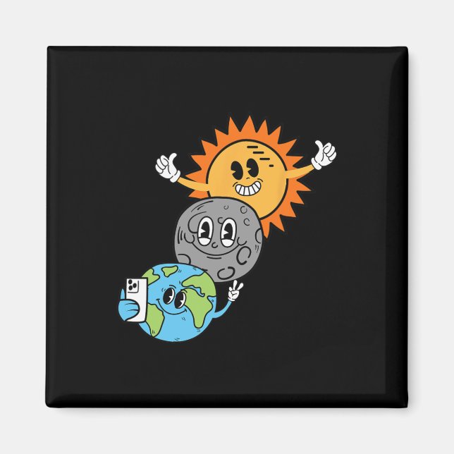 Selfie Earth Moon Sun Solar Eclipse April 08 Magnet (Vorne)