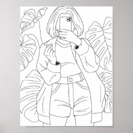 Selfie Girl Coloring Page Poster