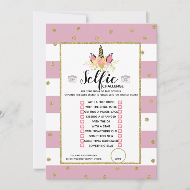 Selfie Herausforderungsspiel Geburtstags-Party Einladung (Vorderseite)