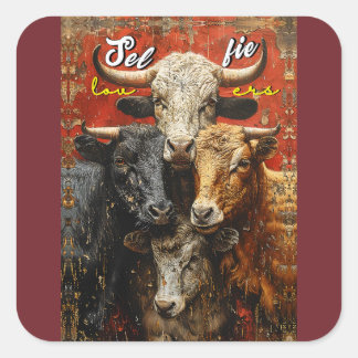 Selfie Lovers Cows Quadratischer Aufkleber