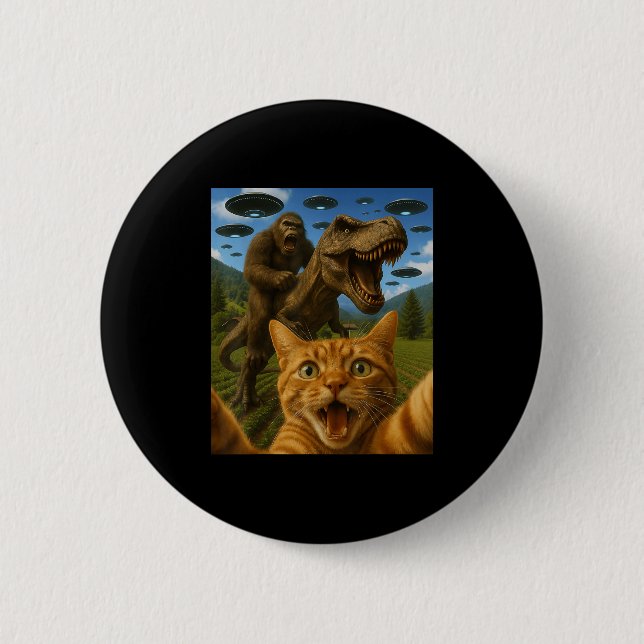 Selfie mit Bigfoot Riding T-rex Button (Vorderseite)