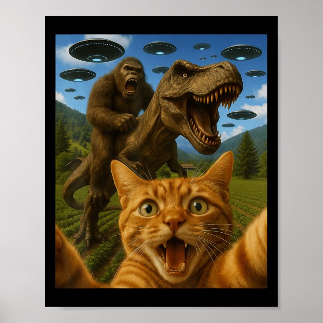 Selfie mit Bigfoot Riding T-rex Poster (Vorne)