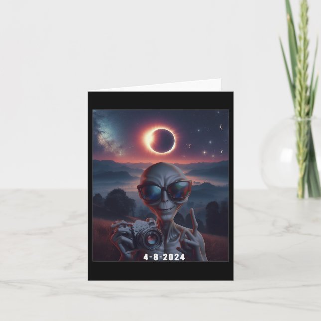 Selfie mit Solar 2024 Eclipse Tragegles Retro Karte (Vorderseite)