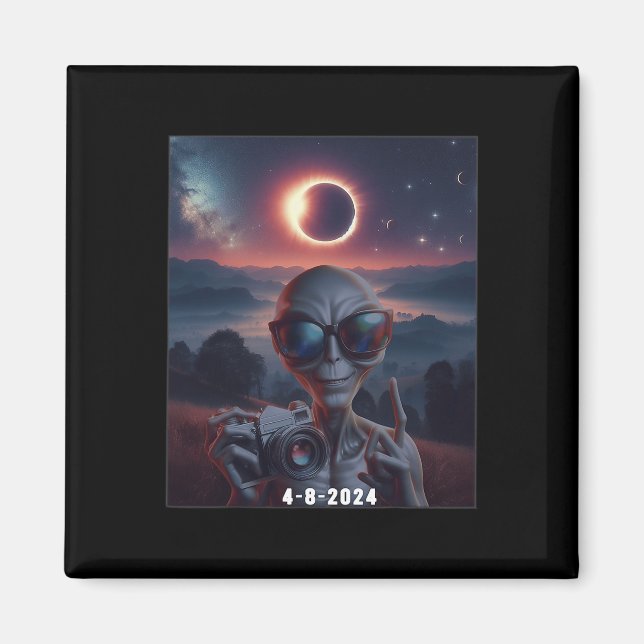 Selfie mit Solar 2024 Eclipse Tragegles Retro Magnet (Vorne)