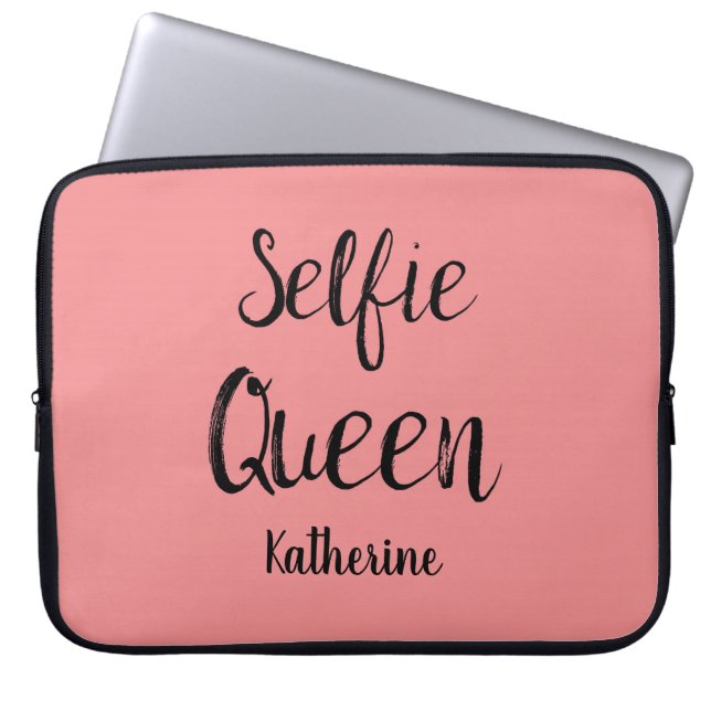 Selfie Queen Name Personalisiert Coral Orange Laptopschutzhülle (Vorderseite)